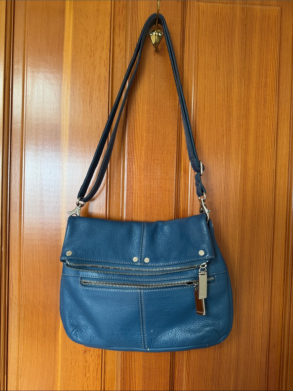 Blue Leather Crossbody Shoulder Bag - Tignanello